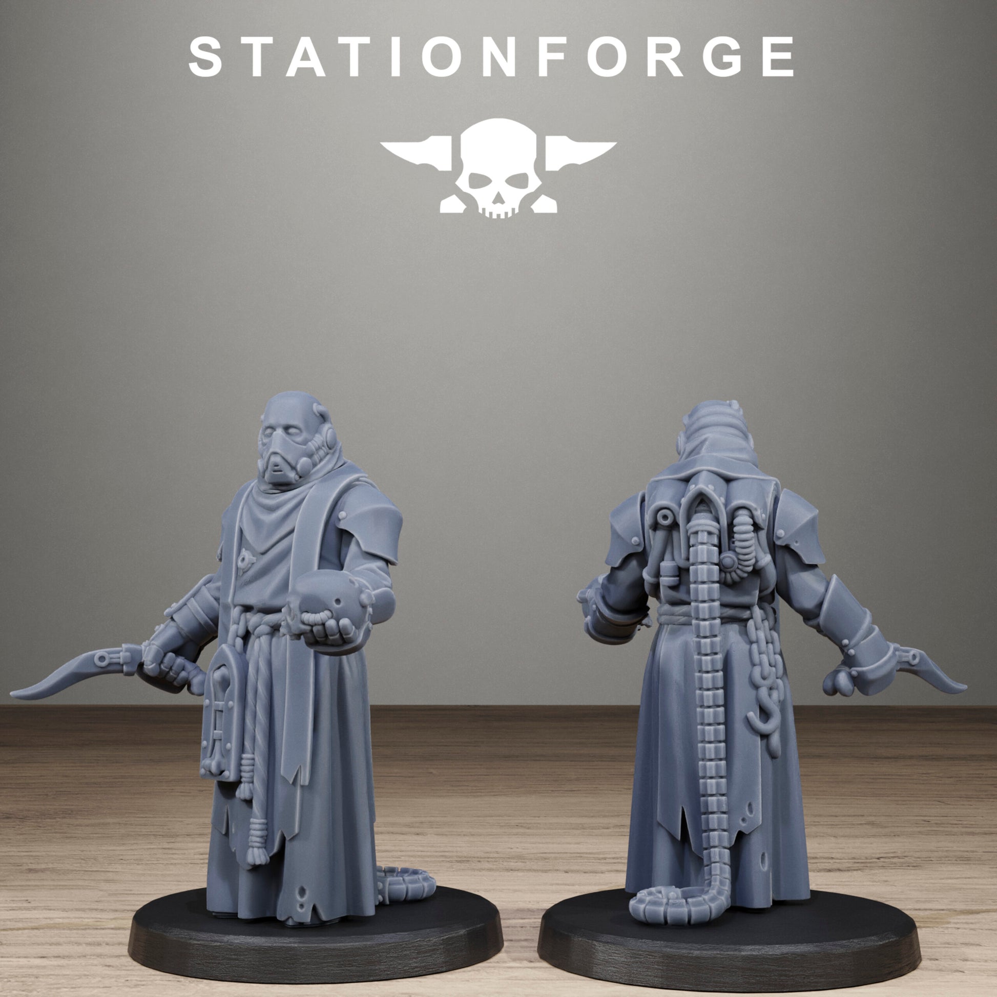 Tech Priests Scavenger Blade Preachers, proxy miniature, 28mm heroic scale unpainted resin, view 6