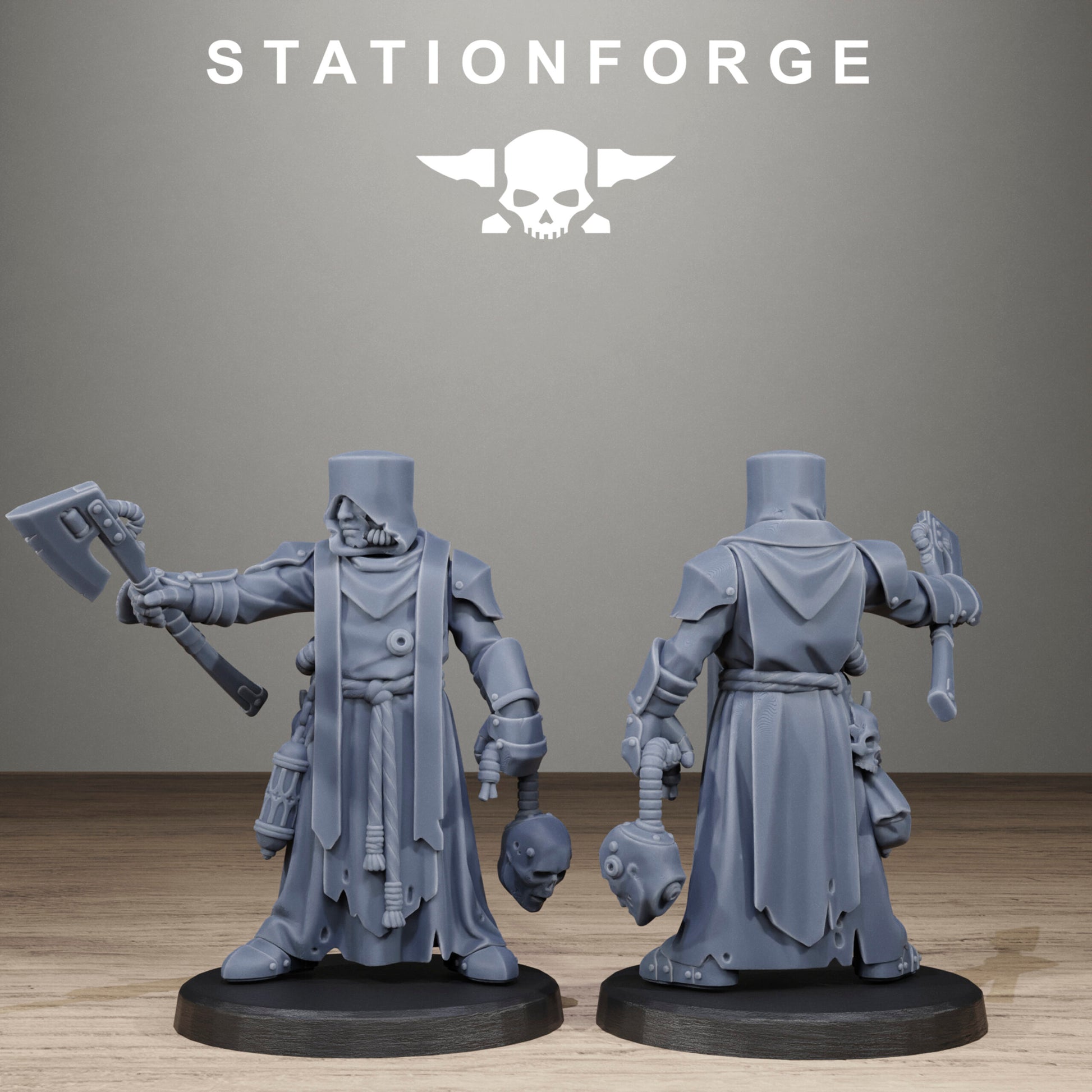 Tech Priests Scavenger Blade Preachers, proxy miniature, 28mm heroic scale unpainted resin, view 9