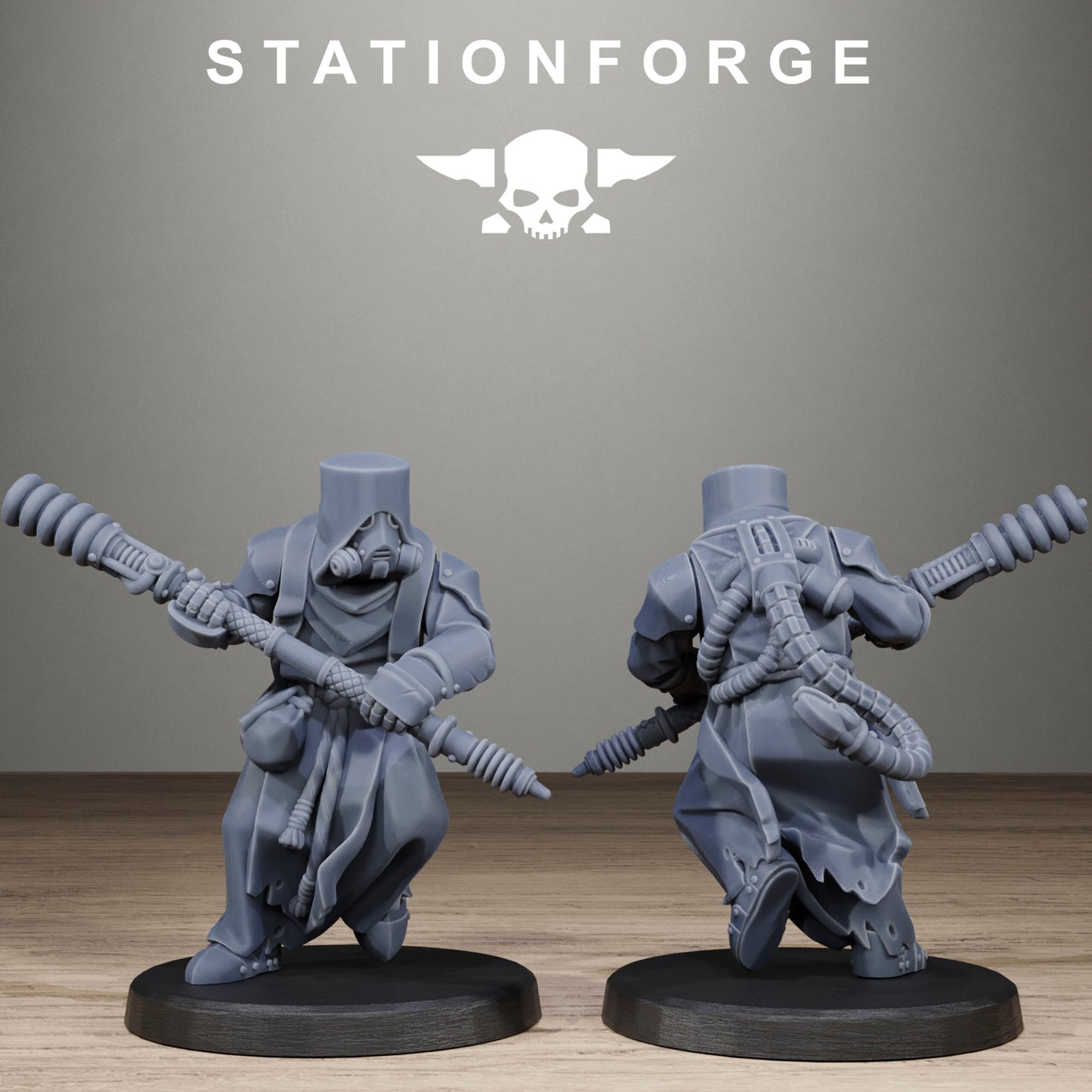 Tech Priests Scavenger Blade Preachers, proxy miniature, 28mm heroic scale unpainted resin, view 10
