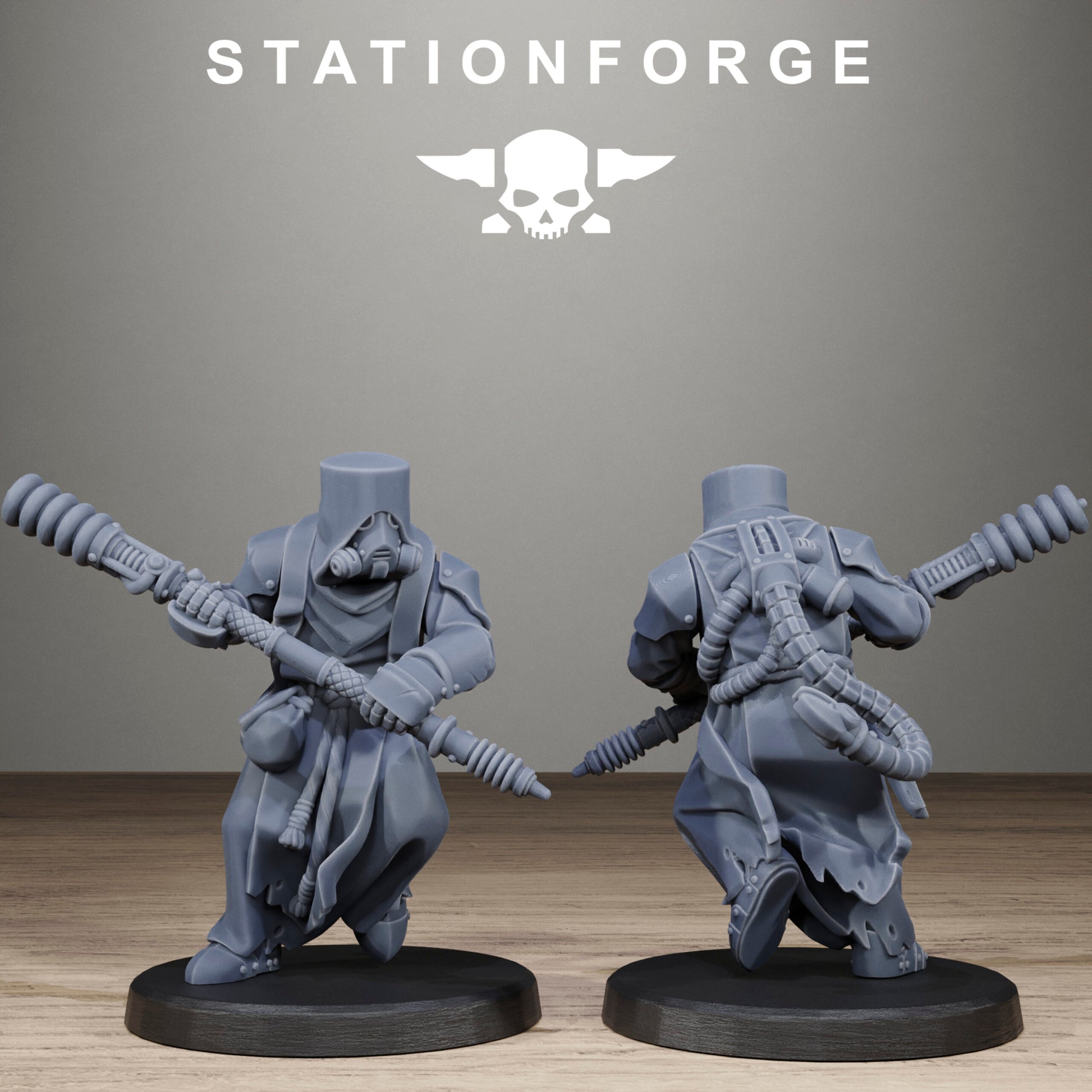 Tech Priests Scavenger Blade Preachers, proxy miniature, 28mm heroic scale unpainted resin, view 10