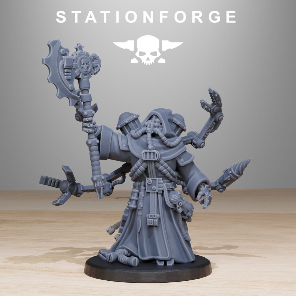 Tech Priests Scavenger Synpriest, proxy miniature, character, 28mm heroic scale unpainted resin, view 2