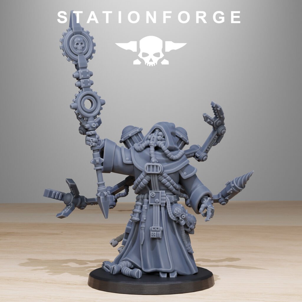 Tech Priests Scavenger Synpriest, proxy miniature, character, 28mm heroic scale unpainted resin, view 3
