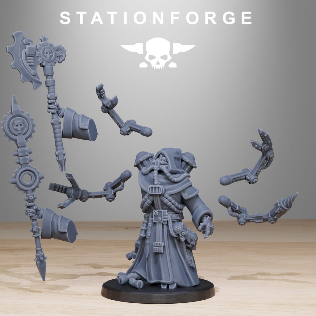 Tech Priests Scavenger Synpriest, proxy miniature, character, 28mm heroic scale unpainted resin, view 5
