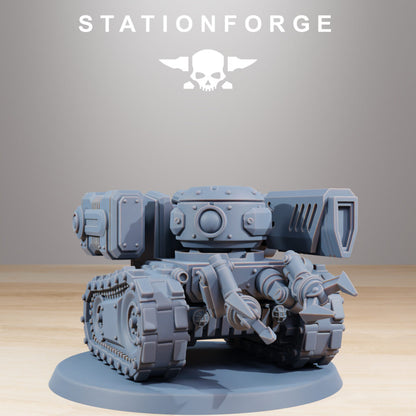 Tech Priests Scavenger Volatile Reborn Treads V2, proxy miniature, 28mm heroic scale unpainted resin, view 2