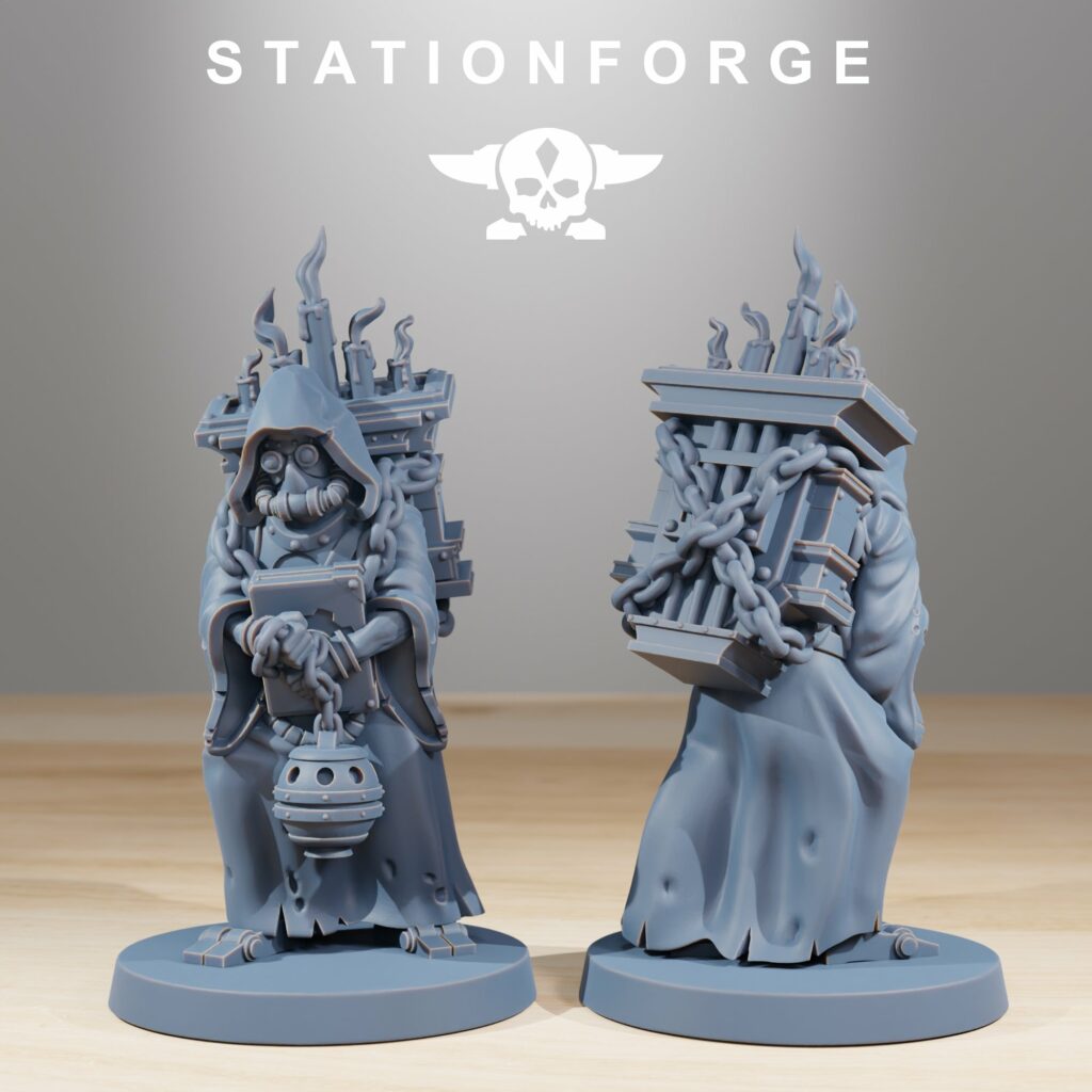 Tech Priests Scavenger Cultist With Candle Holder, proxy miniature, 28mm heroic scale unpainted resin