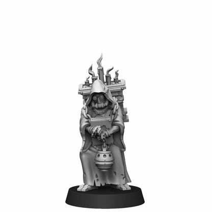 Tech Priests Scavenger Cultist With Candle Holder, proxy miniature, 28mm heroic scale unpainted resin, view 3