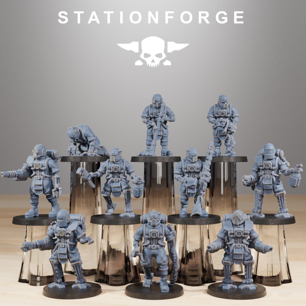 Tech Priests Scavenger Cyborgs (10 Units), proxy miniature, squad, 28mm heroic scale unpainted resin