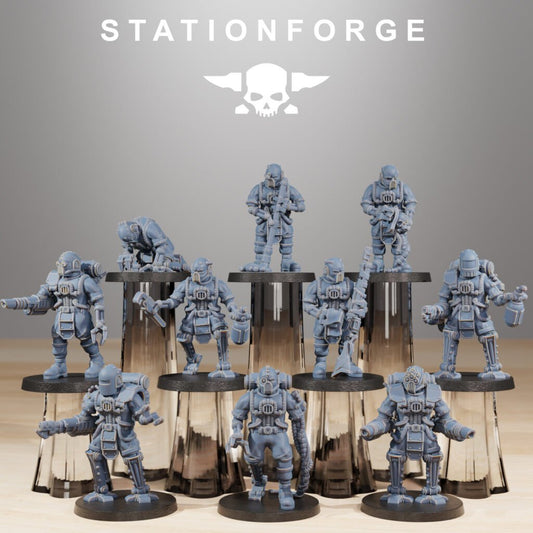 Tech Priests Scavenger Cyborgs (10 Units), proxy miniature, squad, 28mm heroic scale unpainted resin, view 2