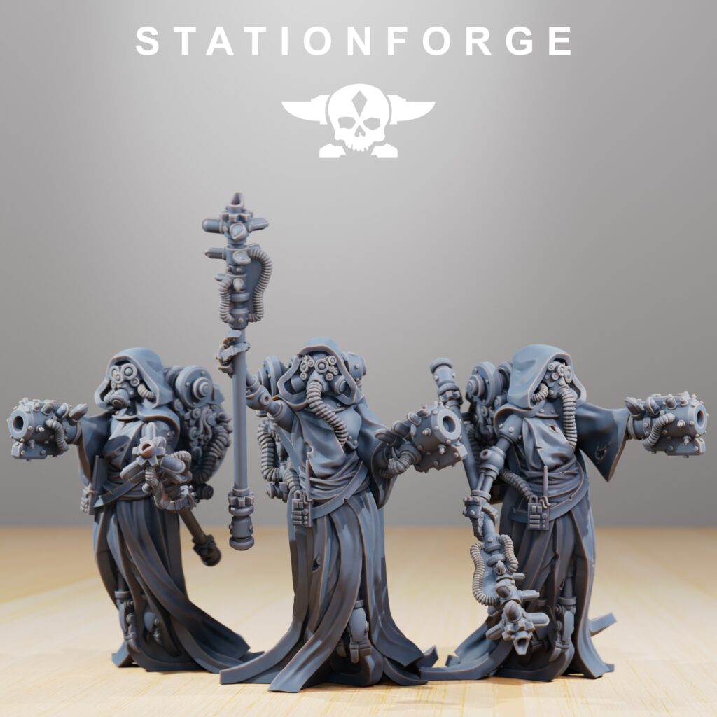 Tech Priests Scavenger Electro Lights, proxy miniature, 28mm heroic scale unpainted resin