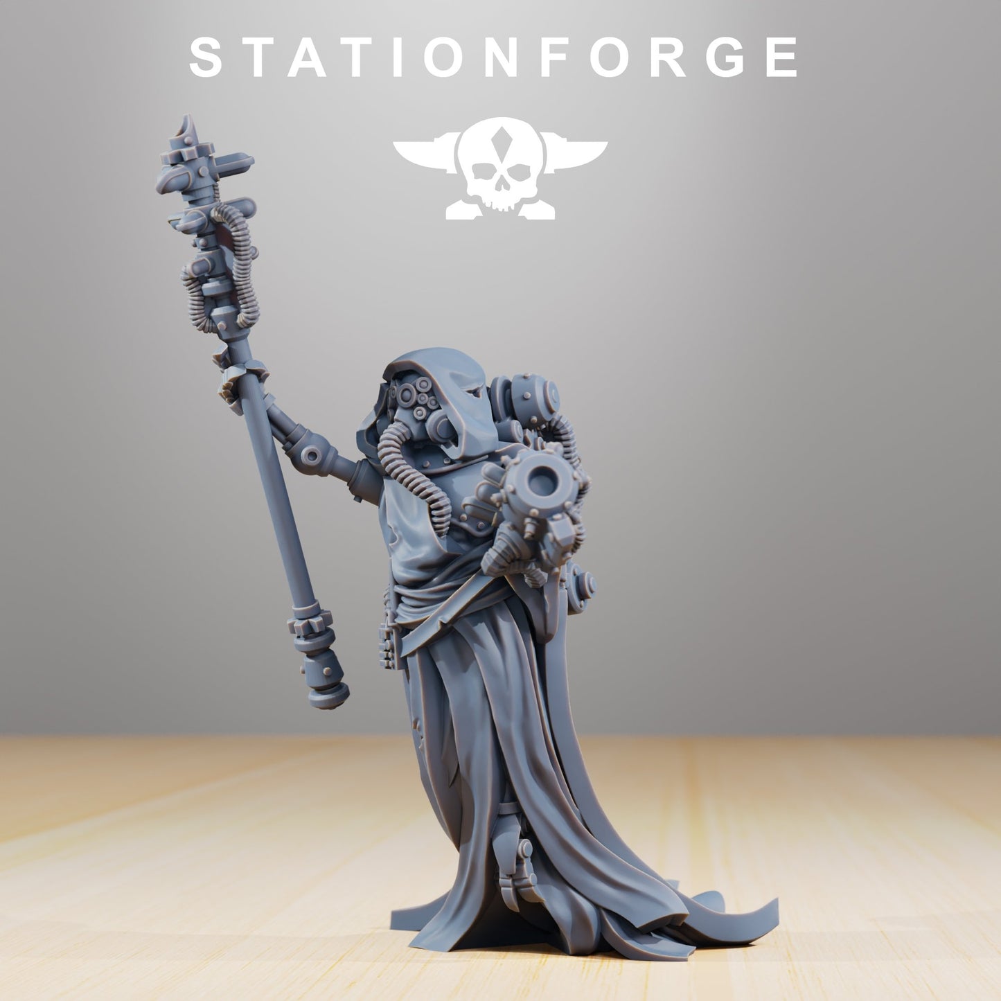 Tech Priests Scavenger Electro Lights, proxy miniature, 28mm heroic scale unpainted resin, view 3