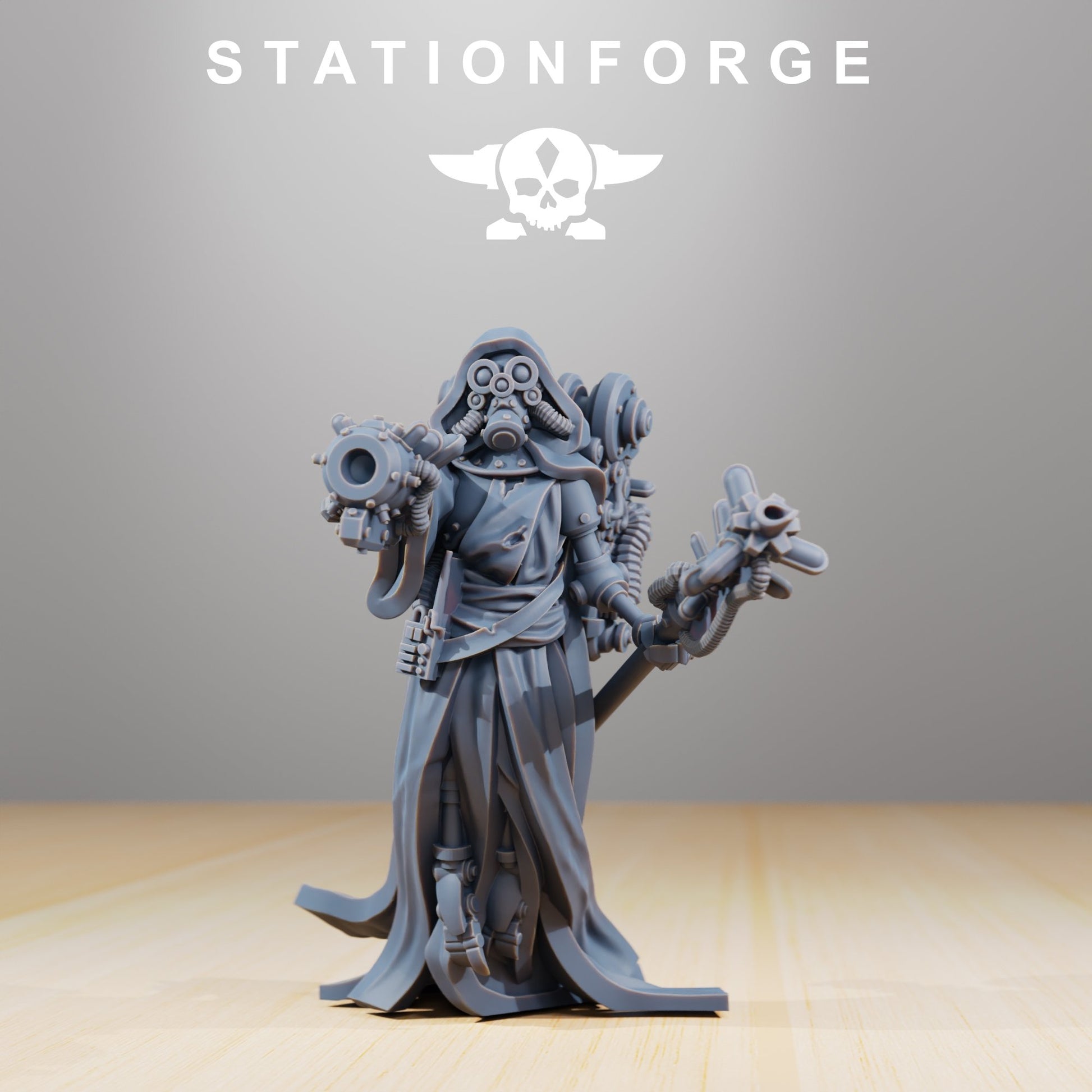 Tech Priests Scavenger Electro Lights, proxy miniature, 28mm heroic scale unpainted resin, view 5