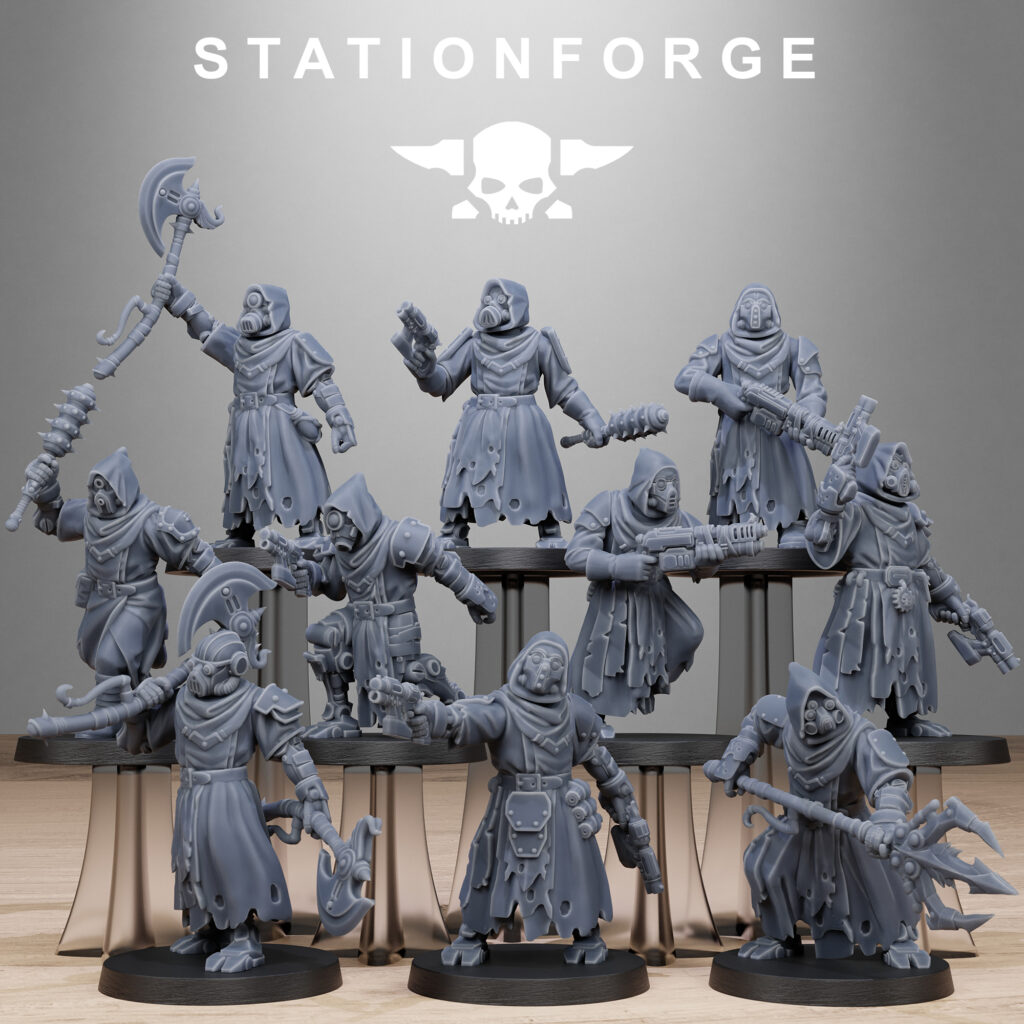 Tech Priests Scavenger Executioners, proxy miniature, 28mm heroic scale unpainted resin, view 2