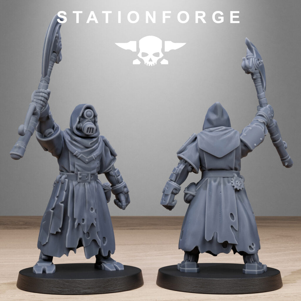 Tech Priests Scavenger Executioners, proxy miniature, 28mm heroic scale unpainted resin, view 3