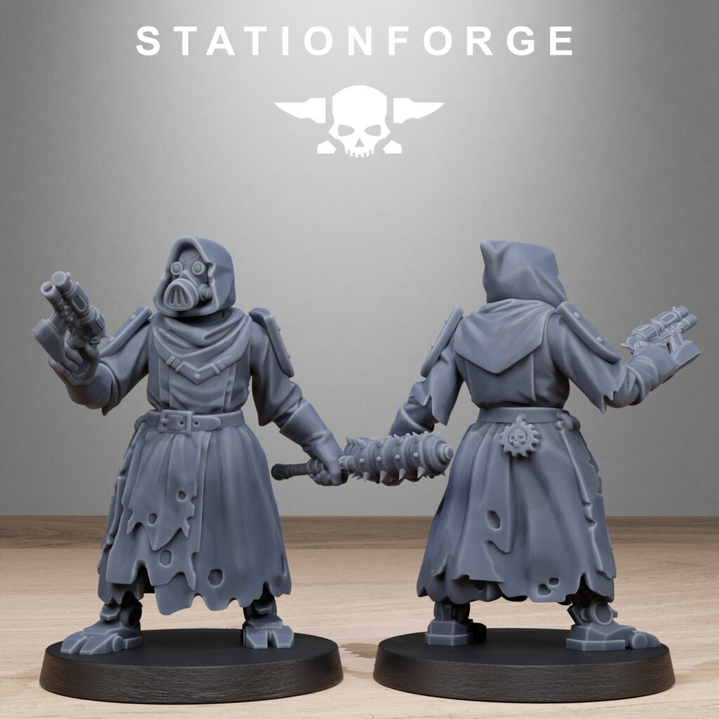 Tech Priests Scavenger Executioners, proxy miniature, 28mm heroic scale unpainted resin, view 4