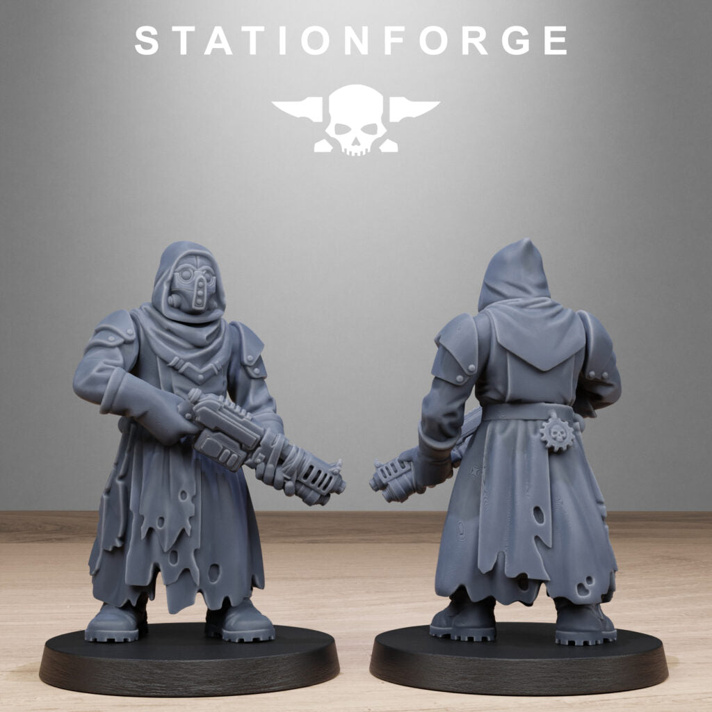 Tech Priests Scavenger Executioners, proxy miniature, 28mm heroic scale unpainted resin, view 5