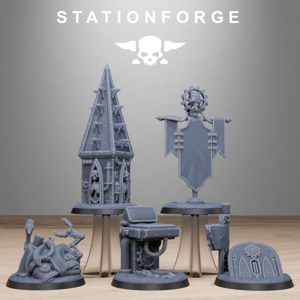 Tech Priests Scavenger Objective Markers, proxy miniature, 28mm heroic scale unpainted resin