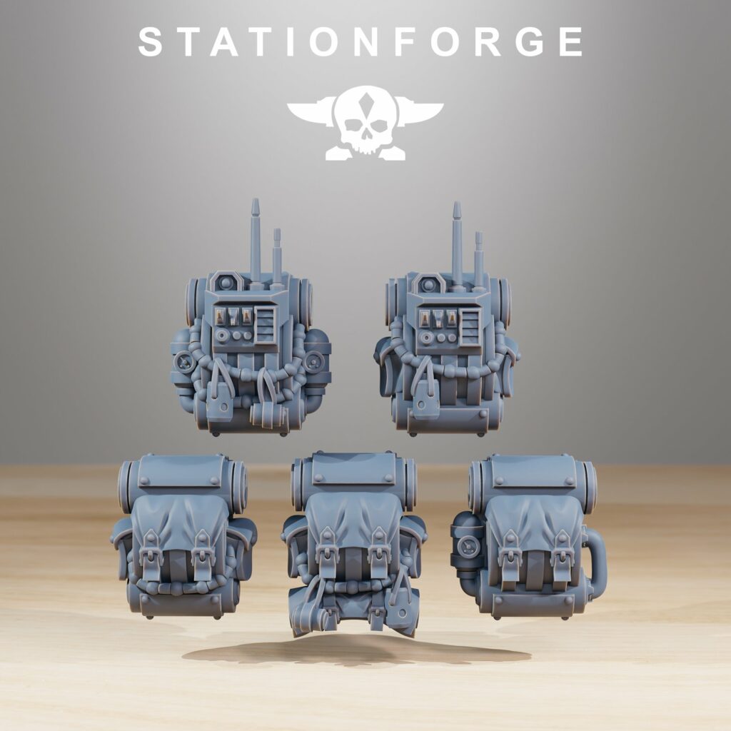 Tech Priests Scavenger Rangers Backpacks (5 Units), resin conversion bits, squad, 28mm heroic scale unpainted resin