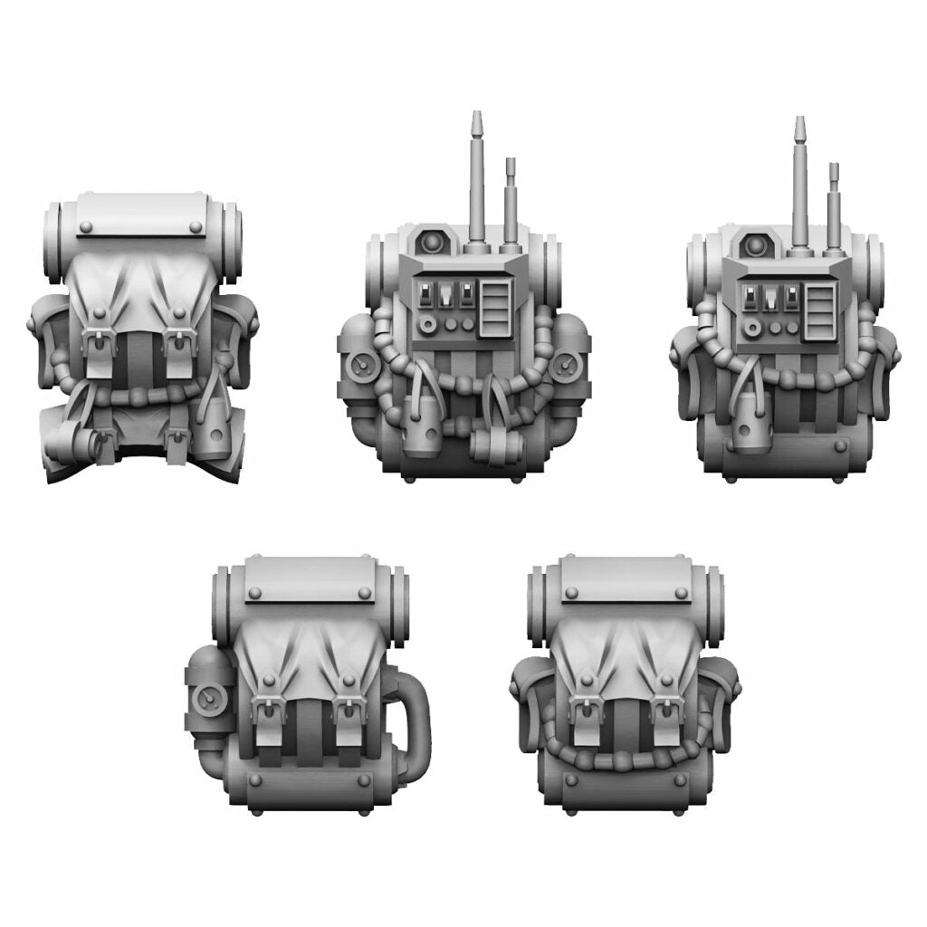 Tech Priests Scavenger Rangers Backpacks (5 Units), resin conversion bits, squad, 28mm heroic scale unpainted resin, view 3