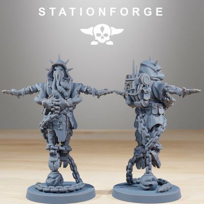 Tech Priests Scavenger Rangers Fourarmed Adept, proxy miniature, 28mm heroic scale unpainted resin, view 2