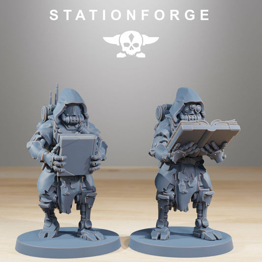 Tech Priests Scavenger Rangers Manual Casters, proxy miniature, 28mm heroic scale unpainted resin