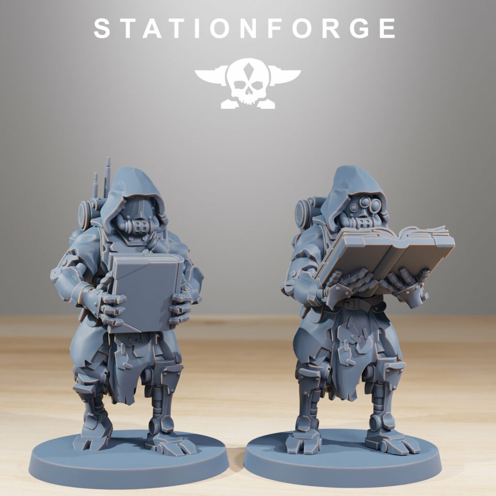 Tech Priests Scavenger Rangers Manual Casters, proxy miniature, 28mm heroic scale unpainted resin, view 2
