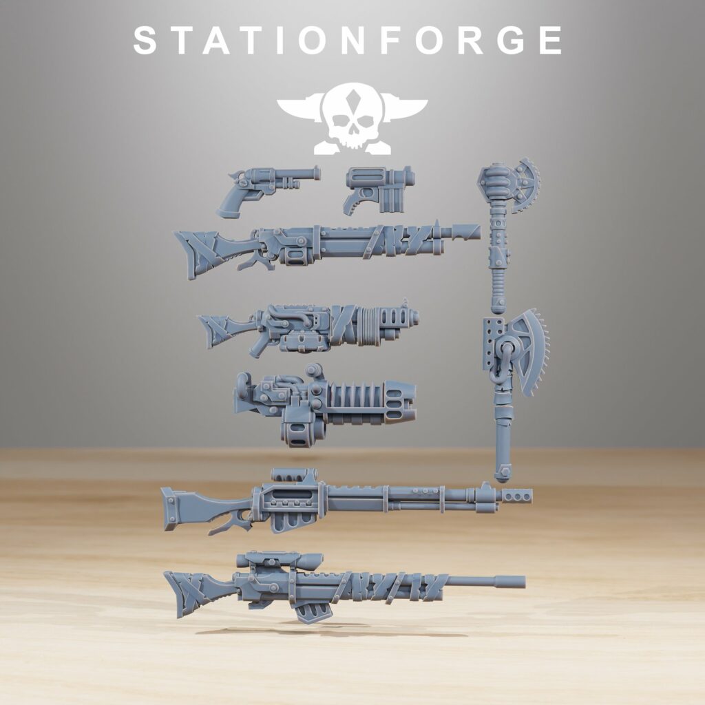 Tech Priests Scavenger Rangers Weapon Set (9 Units), resin conversion bits, squad, 28mm heroic scale unpainted resin