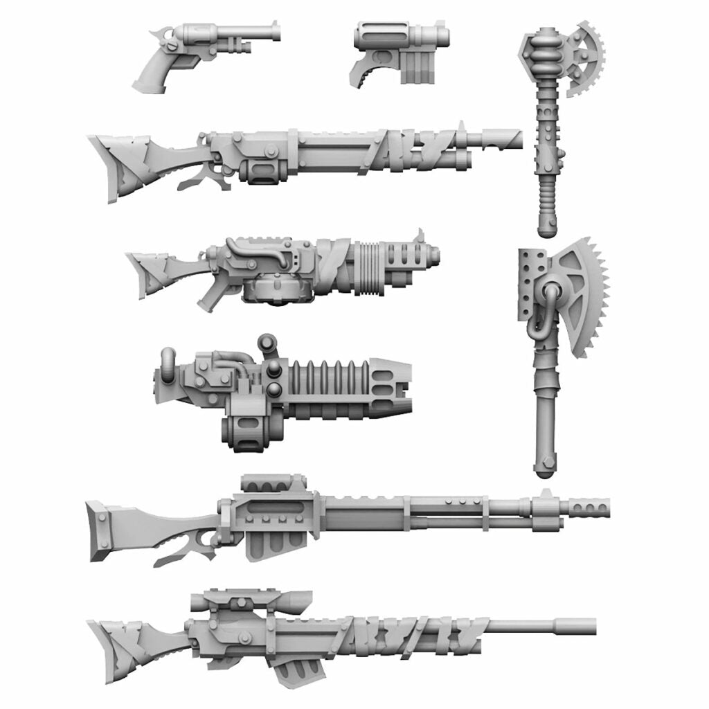 Tech Priests Scavenger Rangers Weapon Set (9 Units), resin conversion bits, squad, 28mm heroic scale unpainted resin, view 2