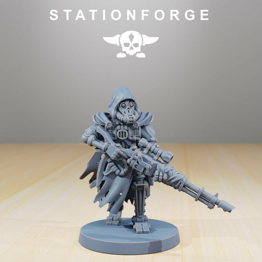 Tech Priests Scavenger Scout Sniper, proxy miniature, 28mm heroic scale unpainted resin, view 2
