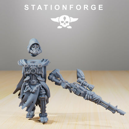 Tech Priests Scavenger Scout Sniper, proxy miniature, 28mm heroic scale unpainted resin, view 3