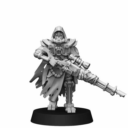 Tech Priests Scavenger Scout Sniper, proxy miniature, 28mm heroic scale unpainted resin, view 4