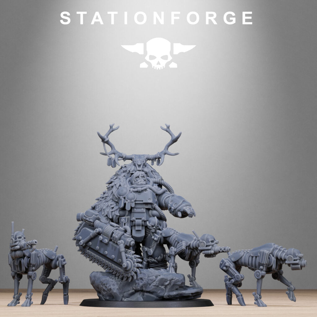 Tech Priests Druid, proxy miniature, 28mm heroic scale unpainted resin, view 3