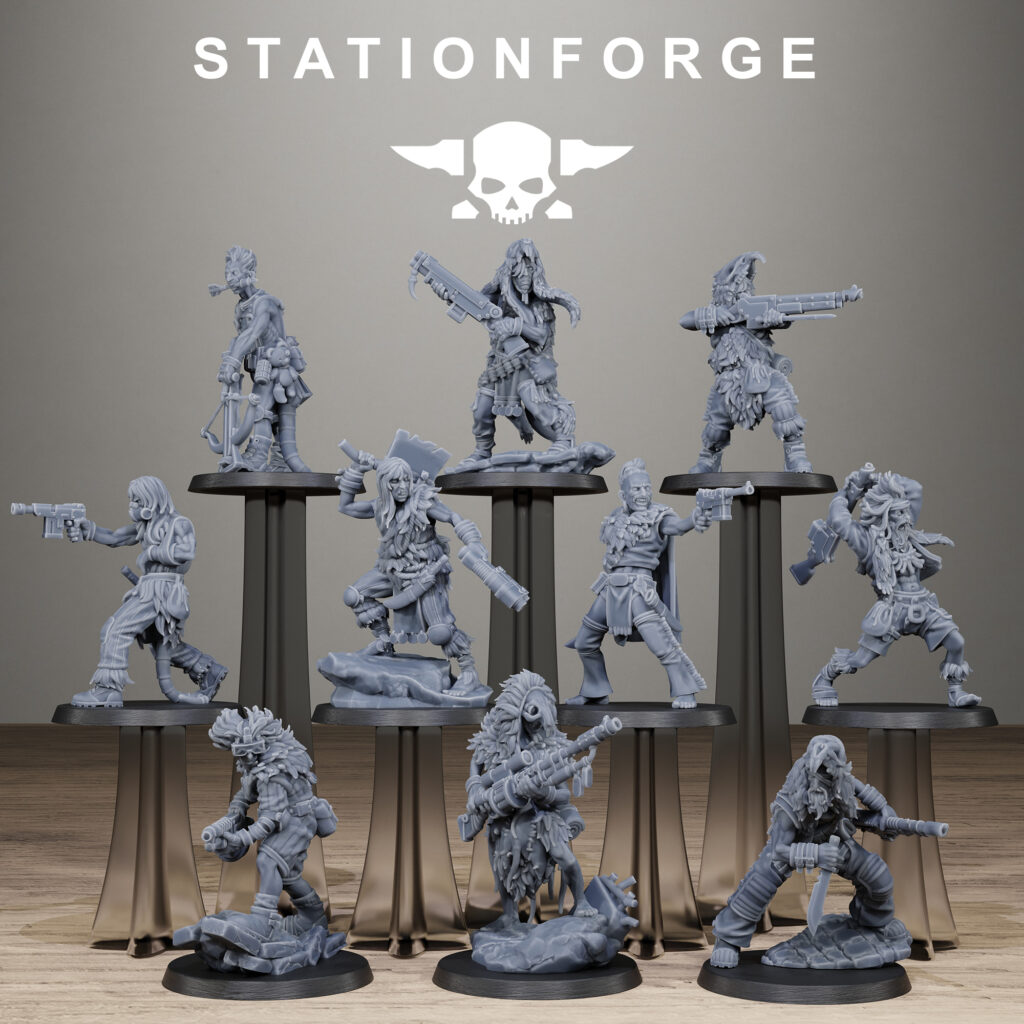 Tech Priests Techno Savages Scrap Tribers, proxy miniature, 28mm heroic scale unpainted resin, view 2