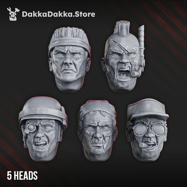 Imperial Army Jungle Fighters Heads Set, resin conversion bits, infantry, 28mm heroic scale unpainted resin
