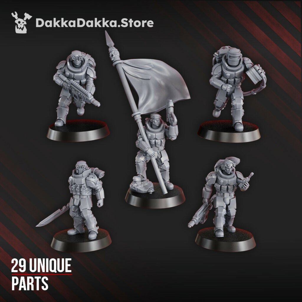 Imperial Army Phaeton Guard Lead Squad, proxy miniature, 28mm heroic scale unpainted resin, view 2