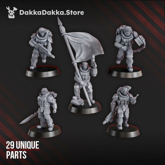 Imperial Army Phaeton Guard Lead Squad, proxy miniature, 28mm heroic scale unpainted resin, view 2