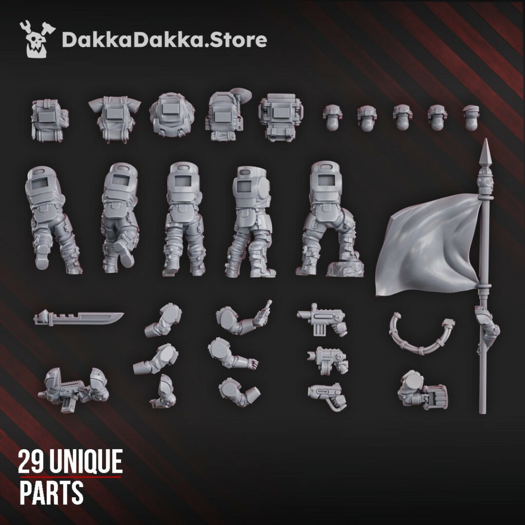 Imperial Army Phaeton Guard Lead Squad, proxy miniature, 28mm heroic scale unpainted resin, view 4