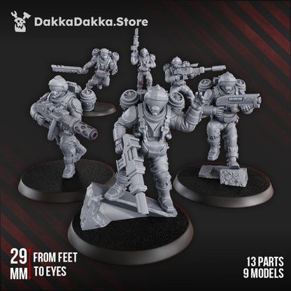 Imperial Army Phaeton Guard Special Forces Unit, proxy miniature, squad, 28mm heroic scale unpainted resin, view 2