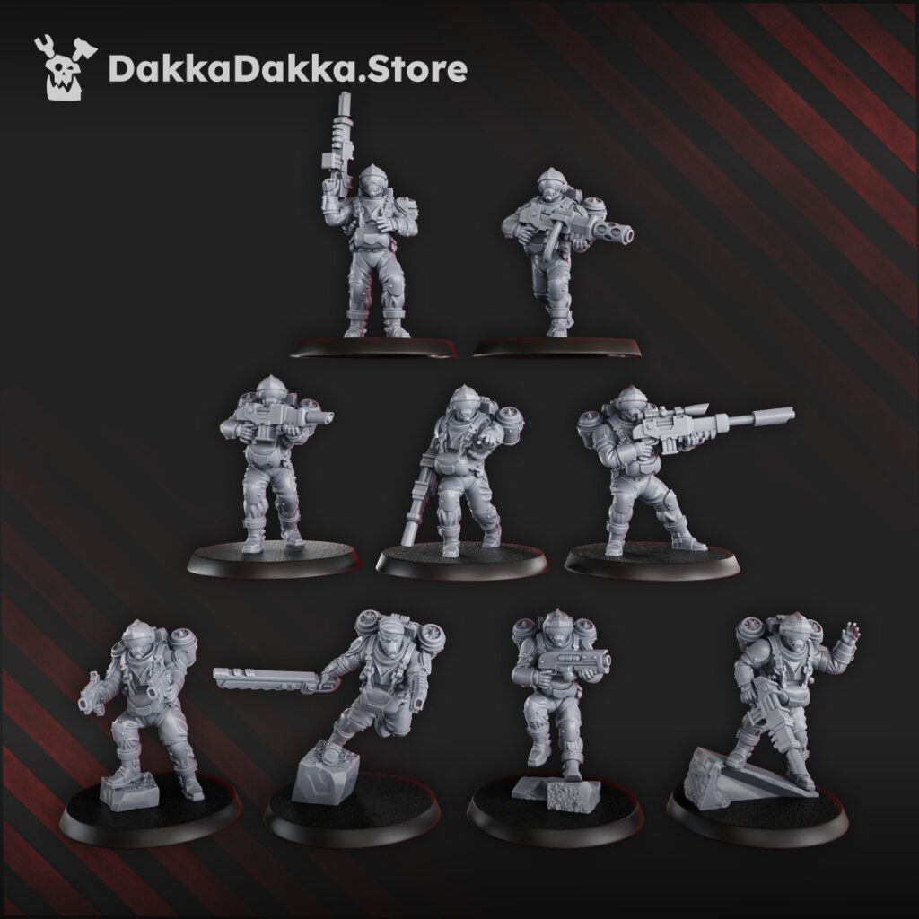 Imperial Army Phaeton Guard Special Forces Unit, proxy miniature, squad, 28mm heroic scale unpainted resin, view 3