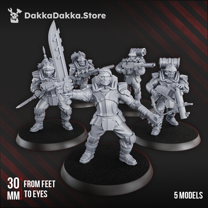 Imperial Army Phaeton Guard Special Forces Unit, proxy miniature, squad, 28mm heroic scale unpainted resin, view 6