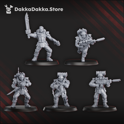 Imperial Army Phaeton Guard Special Forces Unit, proxy miniature, squad, 28mm heroic scale unpainted resin, view 7