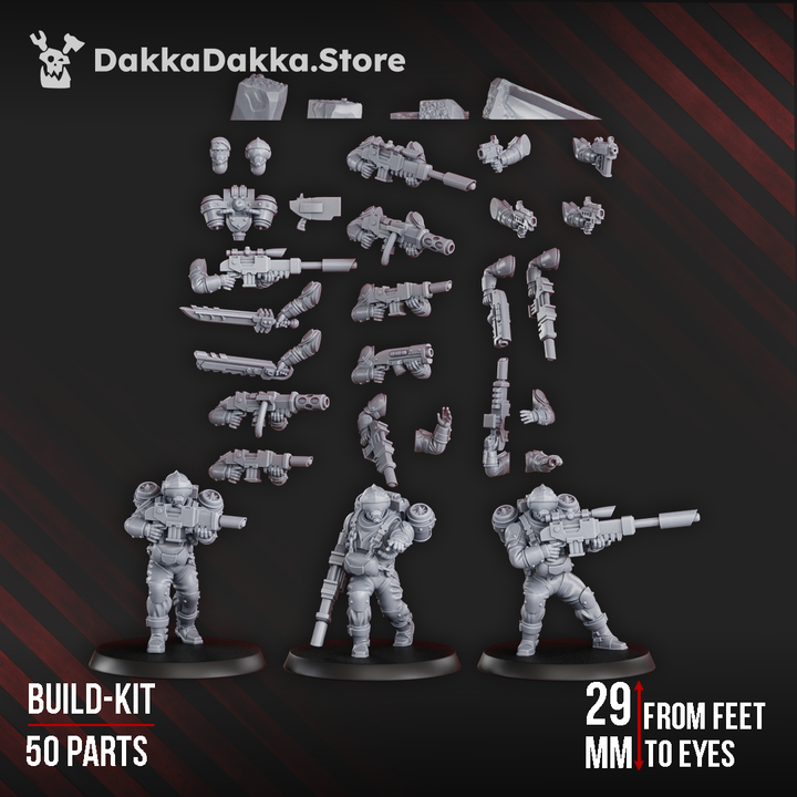 Imperial Army Phaeton Guard Special Forces Unit Build Kit, proxy miniature, squad, 28mm heroic scale unpainted resin, view 6