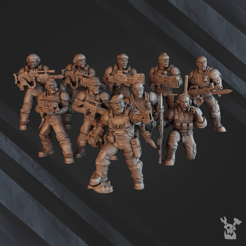 Imperial Army Regius Guard Division Commando Squad, proxy miniature, 28mm heroic scale unpainted resin, view 2