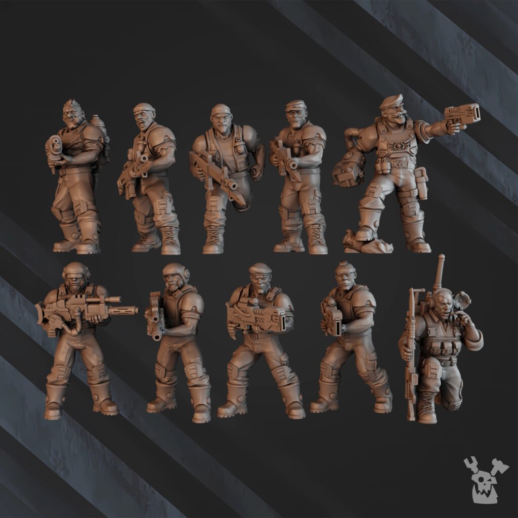 Imperial Army Regius Guard Division Commando Squad, proxy miniature, 28mm heroic scale unpainted resin, view 3