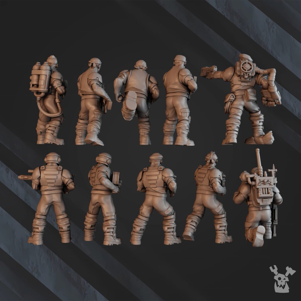 Imperial Army Regius Guard Division Commando Squad, proxy miniature, 28mm heroic scale unpainted resin, view 4
