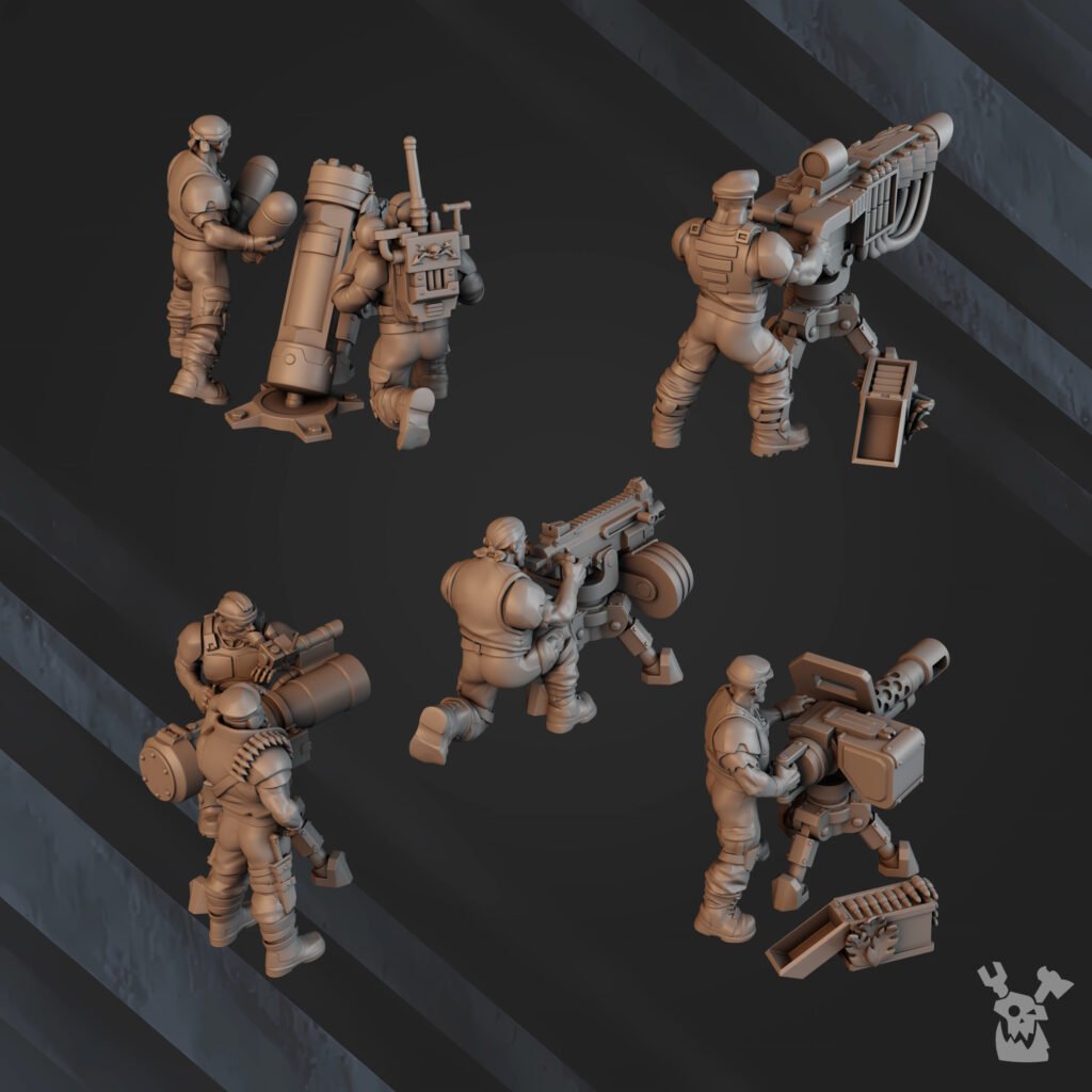 Imperial Army Regius Guard Division Heavy Fire Support Squad, proxy miniature, 28mm heroic scale unpainted resin, view 4