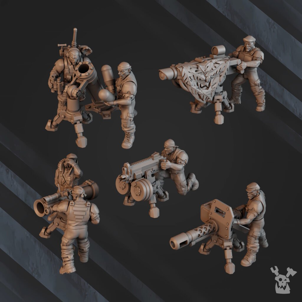 Imperial Army Regius Guard Division Heavy Fire Support Squad, proxy miniature, 28mm heroic scale unpainted resin, view 5