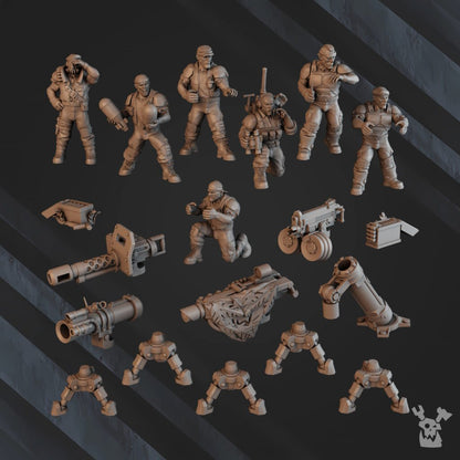 Imperial Army Regius Guard Division Heavy Fire Support Squad, proxy miniature, 28mm heroic scale unpainted resin, view 6