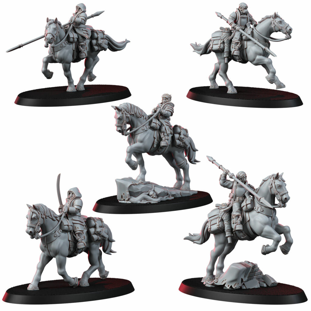 Imperial Army Assault Riders Squad, proxy miniature, 28mm heroic scale unpainted resin