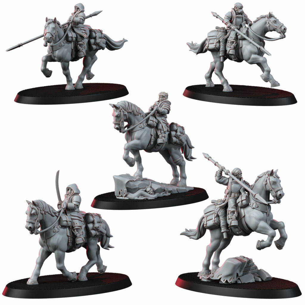 Imperial Army Assault Riders Squad, proxy miniature, 28mm heroic scale unpainted resin, view 2