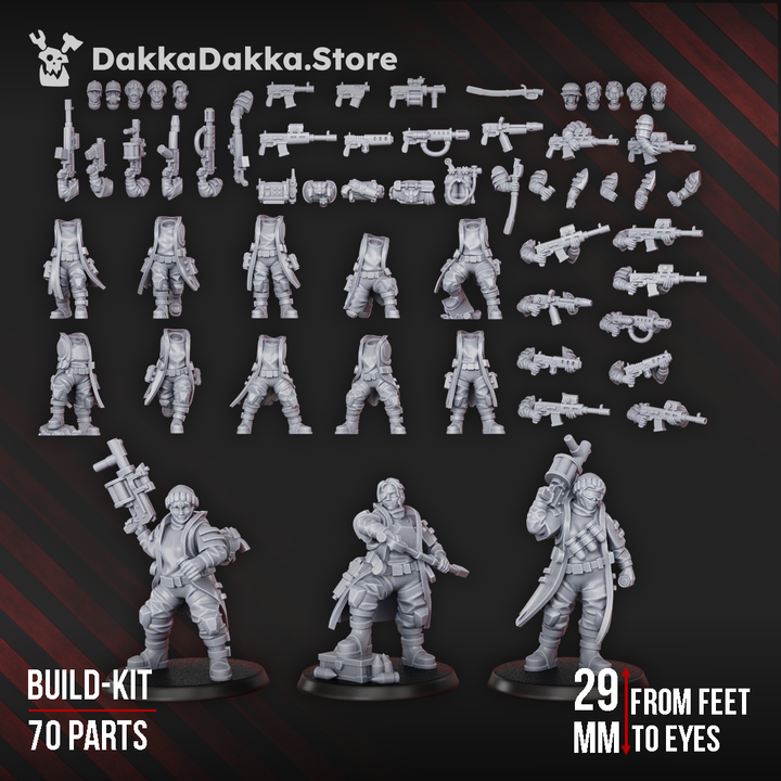 Imperial Army The Alcat Rats Infantry Squad (Build Kit), proxy miniature, 28mm heroic scale unpainted resin, view 7